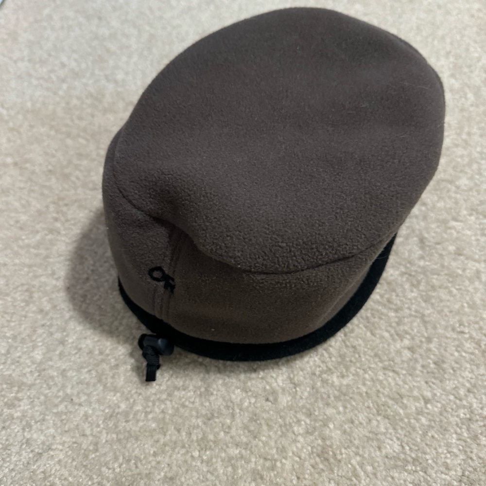 Outdoor Research Alpine Fez Beanie Brown Black Ear Flap Adjustable Toggle USA-OS
